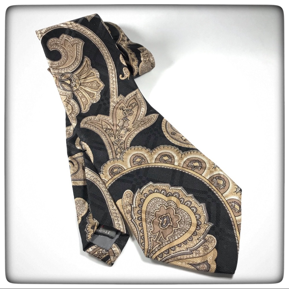 Robert Talbott Paisley Necktie Taupe Brown Creamy